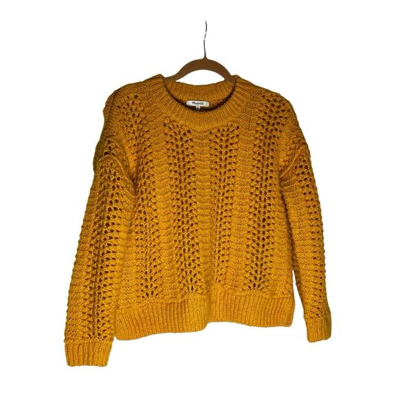 Madewell Mustard Yellow Windemere Pointelle Pullover Sweater Open Knit Sz Small - Picture 3 of 9